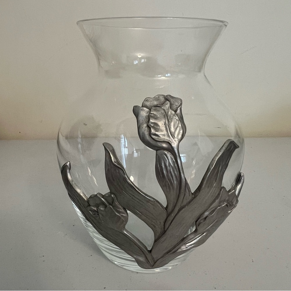 Vintage Seagull Canada 1992 Pewter/Glass Vase